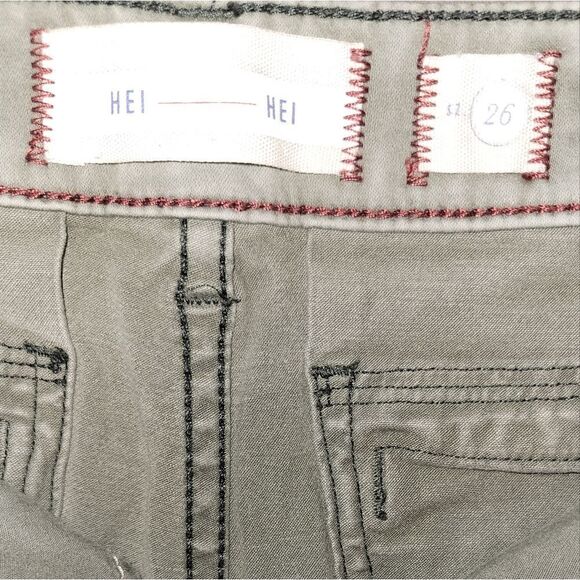 Hei Hei Anthropologie Abroad Chino Pants Olive Green Casual Pant Pocket 26 - Picture 9 of 12